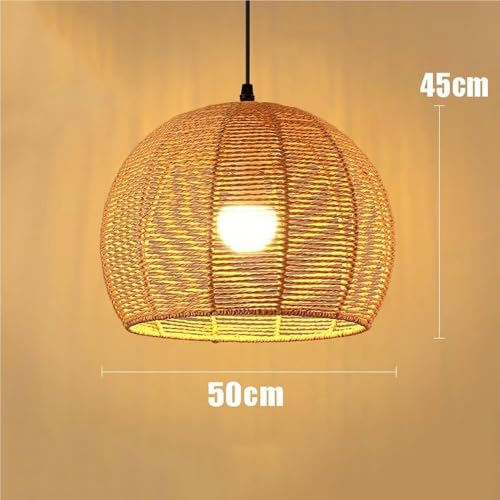 Farmhouse Hemp Rope Rattan Lampshade Hanging Light Rustic Woven Dome Pendant Lamp with E27 Base Nordic Chandelier for Kitchen Island Dining Room Bedroom Living Room Study(50cm) - Image 6