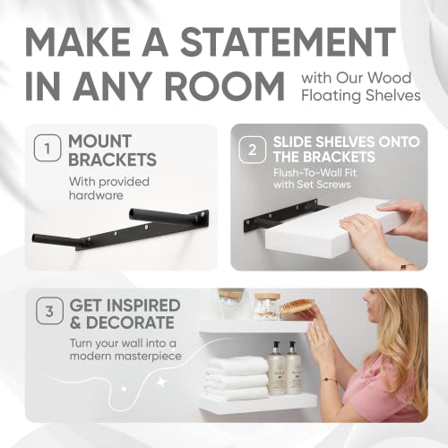 Homeforia White Floating Shelves For Wall, Premium Solid Wood White Bathroom Shelves, Small White Shelf For Bedroom, Heavy Duty Bracket, 16 X 6.5 X 1.75 Inch, Set Of 2 #TOP4