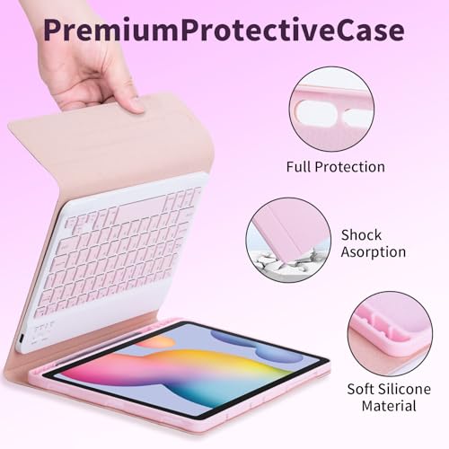EHLCYS Funda con Teclado para Samsung Galaxy Tab S6 Lite 10,4 Pulgadas 2024/2022/2020, Español Ñ Teclado con Ratón Bluetooth Desmontable Ultrafina Funda con Portalápice,Rosa - imagen 6