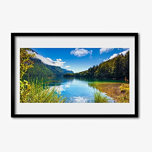 Affiche encadrée montagnes forêt nature lake de 60x40 cm avec cadre MDF de salon