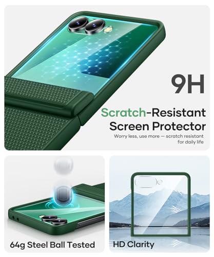 Image of Vihibii for Samsung Galaxy Z Flip 7 Case with Rugged Hinge Protection & Outer Screen Protector, Compatible with Wireless Charging, Non-Slip Shockproof Slim Phone Cover for Galaxy Z Flip 7 2025, Green