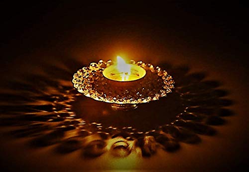 Collectible India Small Crystal Akhand Diya Brass Oil Puja Lamp for Home Office Gifts Pooja Articles Decor (Golden, 3.5 X 1.5 Inch) (DFBS144-Small)