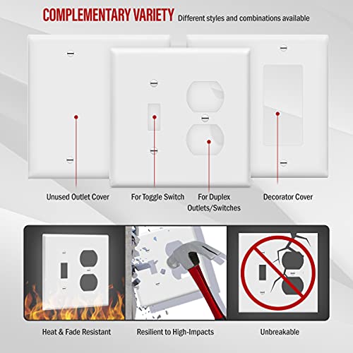 Image of ENERLITES Combination Toggle Light Switch /Duplex Receptacle Outlet Wall Plate Cover, Midway Size 2-Gang 4.88 inch x 4.92 inch, Polycarbonate Thermoplastic, UL Listed, 881121M-W, White