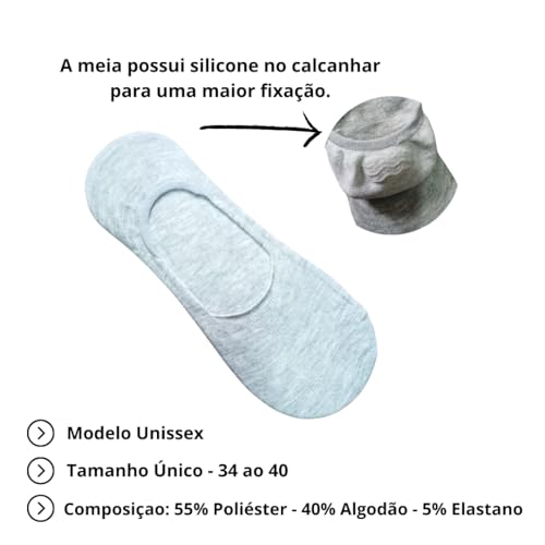 Kit 12 Pares Meia Sapatilha Invisível Feminina Masculina