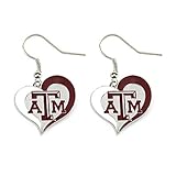 Aminco Texas AandM Aggies Swirl Heart Dangle Logo Earring Set NCAA Charm Gift