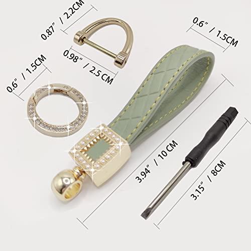 Daemson Microfiber Leather Car Keychain, Bling Diamond Keychains For Women, Universal Car Key Fob Holder With 360 Degree Rotatable, Anti-Lost D-Ring, 2 Keyrings And 1 Screwdriver (Green) #TOP4