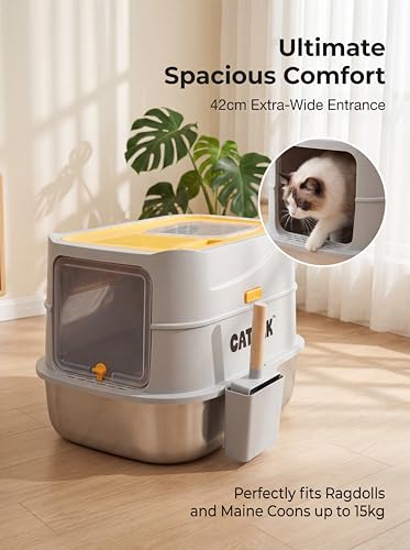 Caja de arena para gatos de acero inoxidable grande miniatura 3