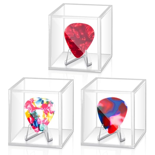 DoubleFill 3 Pcs Acrylic Guitar Pick Display Box Case Bulk Clear Bass Guitar Pick Holder for Any Collectible Plectrum Decoration Memorabilia Gift(Clear)