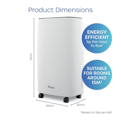 Swan SH16505 10L Dehumidifier with Humidity Sensor, 2 Speed Settings, Carbon Filter for Removing Odours, 24-Hour Timer, 1.5m Power Cable, 2.5L Water Tank, White