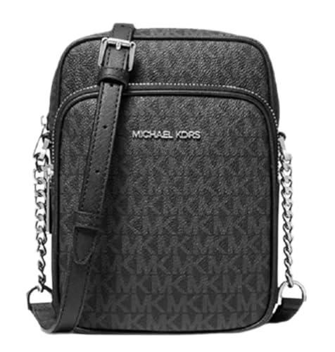Michael Michael Kors Bolsa tiracolo tiracolo com logotipo médio Jet Set Travel, PVC preto, Medium
