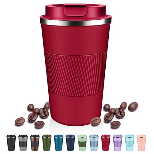 Insulated Coffee Tumblers with Flip Lid 12oz / 17oz, Stainless Steel Travel Coffee Mug Leak Proof, Vacuum Insulated Reusable Cup, Keeps Cold and Hot for Tea