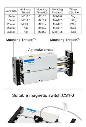 Vérin pneumatique TN25 haute durabilité à alésage 25mm et double axe rigide