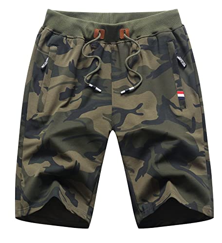 MO GOOD Mens Casual Shorts Workout Running Comfy Shorts Big and Tall Zip Pockets (Camoarmy,34-35)
