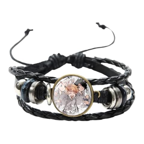 Japanese Anime The Promised Neverland Bracelet Emma Norman Ray Figures Cute Printed Glass Dome Leather Bracelet Wristband Cover