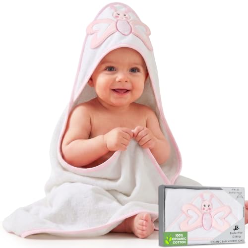 Image of 100% Organic Cotton Hooded Baby Bath Towels Ultra-Soft 33x33 in | Oeko-TEX Certified, Bath & Hooded Towels, Baby Towels, Baby Towels For Newborn, Butterfly, For Baby Girls, Ultra-absorbent