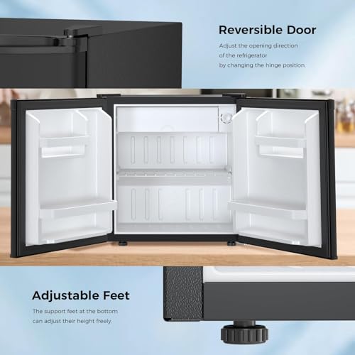 Image of Antarctic Star 1.6 Cu. Ft Mini Fridge with Freezer,Small Compact Refrigerator with Single Reversible Door, Removable Shelves, 7 Adjustable Thermostat, for Dorm /Bedroom /Office,Black