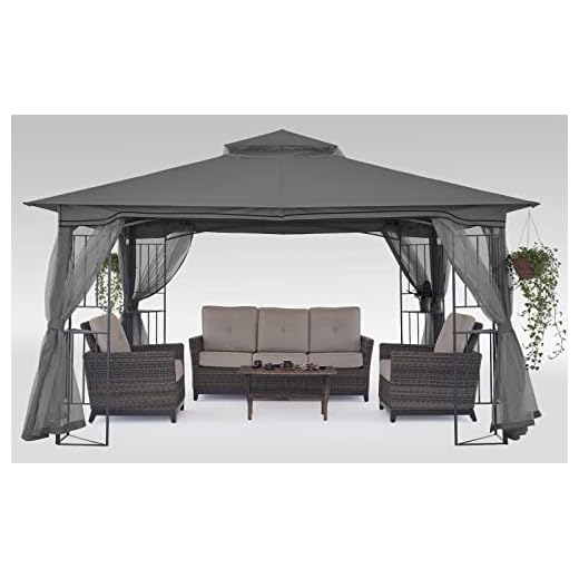 MASTERCANOPY Patio Outdoor Gazebo with Netting Screen Walls and Corner Shelf Design (11x11,Gray)