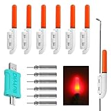 PORFOYO Pack De 6 Barras Luminosas De Pesca LED: Luces Alarma Pesca Nocturna Impermeables, Indicador De Picada LED, con Cargador Y Batería, Luminoso Luz Stick Cañas Pesca para Caña De Pescar