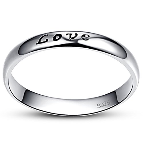 3mm 925 Sterling Silver Wedding Band for Women Carved Love Design Stackable Promise Ring for Her Size 6-93