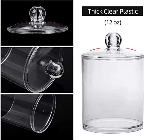 Zollyss Plastic Cotton Swab Ball Pad Holder, 15 Oz Qtip Apothecary Jar Clear Bathroom Container Organizer Dispenser (2 Pack), 8 X 8 X 12 cm