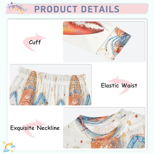 Pajama Sets Long Sleeve Red Blue Crawfish Watercolor Soft Comfy Sleepwear 2 Piece PJS 3-8T4