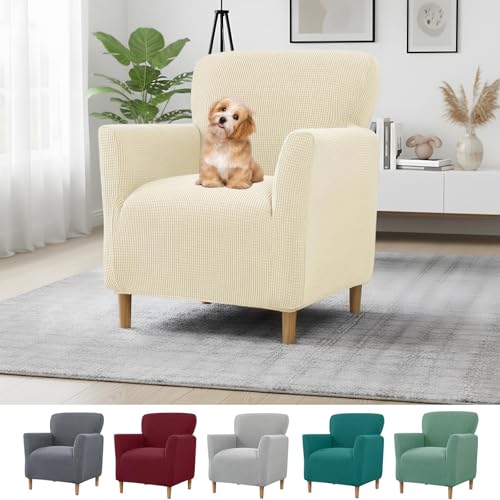 YushengTai Sessel Überzug mit Armlehnen Dehnbarer Sesselbezug Stretch aus Weichem Strickstoff Elastische Sesselhussen Stretch für Wohnzimmer Waschbarer Bezug für Clubsessel & Ohrensessel (Beige)
