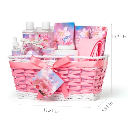 Valentines Day Gifts Bath & Body Gift Set, Luxury Home Spa Bath Gift Basket, Cherry Blossom spa kit for women,bath basket Christmas Gifts for Women & Teens, Bath Spa Kit Body Kit Birthday Gift