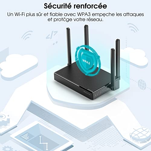 Routeur WiFi 6, Routeur Internet sans fil Gigabit double bande AX1800, Routeur intelligent 802.11ax et 1,8 Gbit/s avec 4 ports LAN Gigabit, OFDMA, MU-MIMO, idéal pour le streaming vidéo 4K et les jeux