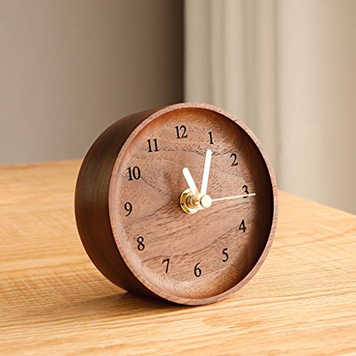 Kutdyk Desktop Small Desk Clock Black Walnut Solid Wood Bedside Desktop Small Clocks Home Simple Light Clock Ornaments #TOP4