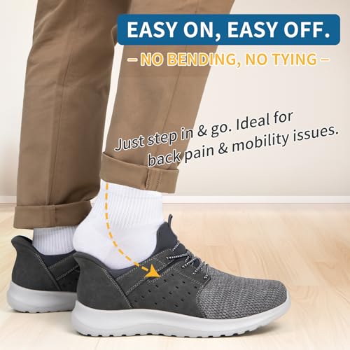 Image of Hands Free Slip On Shoes for Men Walking Casual Sneaker Arch Support Memory Foam Mesh Light Cushioning Fashion Breathable Stylish Black White Tan Grey