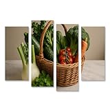 Impression sur toile de qualité supérieure. Motif : panier en osier avec légumes bio frais sur table de cuisine en marbre - Poster mural