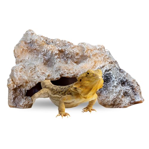 Reptile Hide Cave, Snake Terrarium Habitat Decor Resin Bearded Dragon Hide Reptile Rock for Gecko Lizard Hermit Crab Amphibian Tank Accessories (Medium)
