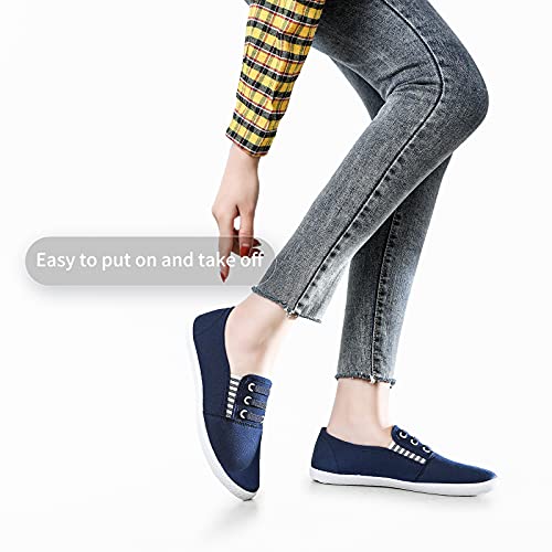 Women's Canvas Slip On Sneakers - Casual Walking Shoes - Non Slip Work Shoes (Navy.us8)