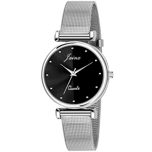 Image of jainx Silver Mesh Chain Analog Women Wrist Watch (Blue /Black /Silver /Pink /Green Color Dial)