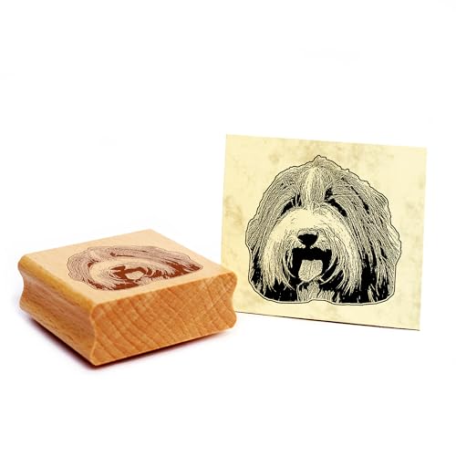 Dekolando Motivstempel Bearded Collie Stempel Hund Holzstempel 48 x 47 mm