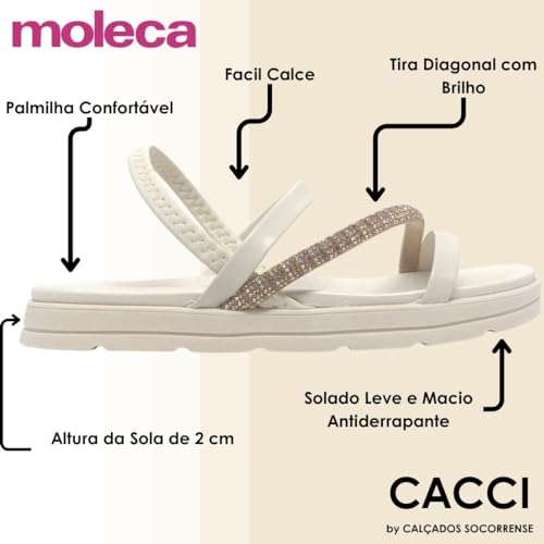 Moleca, Sandália Moleca Com Strass Original Confortável Calce Facil Cor:Branco;Tamanho:37