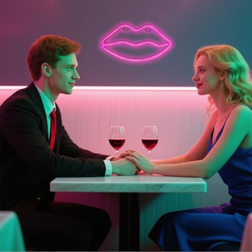 ENUOLI LED Lips Neon Light Sign Wall Light Battery/USB Operated Light Blue Art Decorative Neon Lights Signs for Walls Light up Signs for Bedroom Walls Party(Pink) - Image 5
