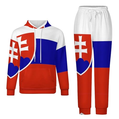 GONMFKM Ensemble De Survêtement Imprimé Drapeau Slovaque Fantaisie 2 Pièces Survêtement Manches Longues Ensemble De Détente Hommes Femmes Grande Taille Sweat Capuche Et Pantalon De Jogging Cordon Xl