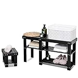Giantex Bamboo Shoe Bench, 3 Tier Shoe Storage Bench with Stool, Heavy Duty Set of 2 Shoe Shelf...
