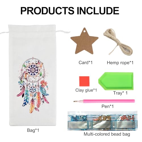 Image of DIY 5D Diamond Painting Wine Bottle Gift Bag, Rhinestone Diamond Art Wrapping Pouch, Handmade Linen Wine Holder with Dream Catcher Design, Party Supplies for Christmas Wedding Birthday