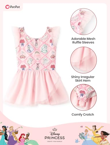 Image of Disney Frozen Elsa Princess Stitch Minnie Girls Ballet Leotards Ruffle Sleeve Shiny Leotard Dance Dress Ballerina Outfit 2-9Y