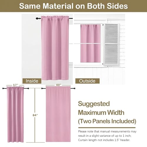 Image of Pink Blackout Curtains for Girls Room 84 Inch Length 2 Panels Set, Thermal Insulated Curtains for Living Room Nursery, Rod Pocket Window Drapes for Patio French Door Front Door, 2x40Wx84L