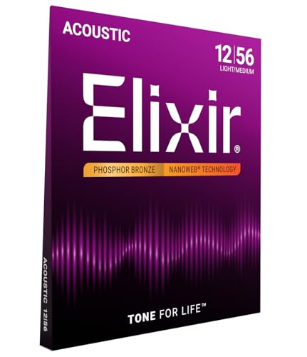 Elixir® 16077 Saiten Phosphor Bronze Akustik-Gitarrensaiten mit NANOWEB® Beschichtung, Light/Medium (.012-.056) Elixir® 16077 Saiten Phosphor Bronze Akustik-Gitarrensaiten mit NANOWEB® Beschichtung, Light/Medium (.012-.056)