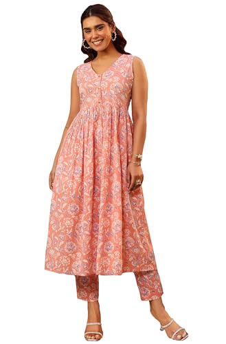 Image of Janasya Women Multi Ethnic Motifs Printed Pure Cotton Kurta & Pant Set Style