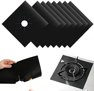 8Pcs Gas Hob Range Protectors Stovetop Burner Protector Liner Cover Cleaners Cooker Covers Reusable Gas Stove Mats for Fast Kitchen Cleaning,10.6" X 10.6" FDA Approved (8 Sheets Black)