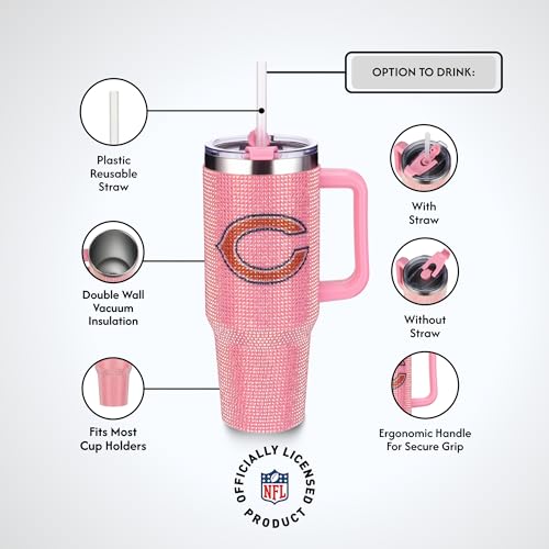 Image of The Memory Company Officially Licensed 40oz Pink Bling Game Day Tumbler, Chicago Bears
