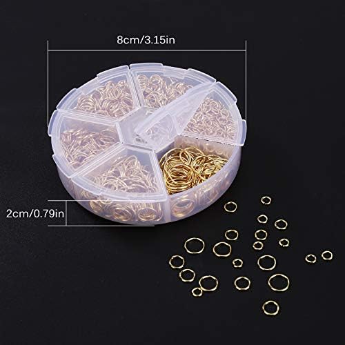 MengH-SHOP Jump Rings Jewelry Findings 4mm 5mm 6mm 7mm 8mm 10mm Metal Open Jump Rings for Earrings Bracelets Necklaces Jewellery Making Repair 1390pcs Gold