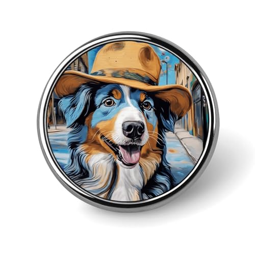 Australian Shepherd Dog Hat Funny Round Lapel Pins Metal Button Brooch Badge Tie Hats Clothes Decoration for Men Women