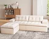 Cloud Sectional Boneless Sofa with Ottoman, Modular L Shaped Couch with Layered Cushion, Fluffy Comfy Couches for Living Room, No Assembly, Beige