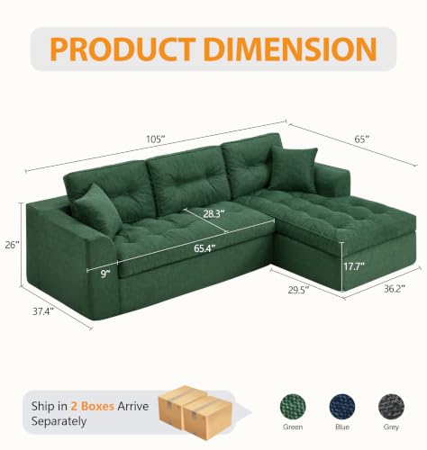 Image of Hobestluk Couch Sofa for Bedroom, Living Room, Office (Green-R, Large)